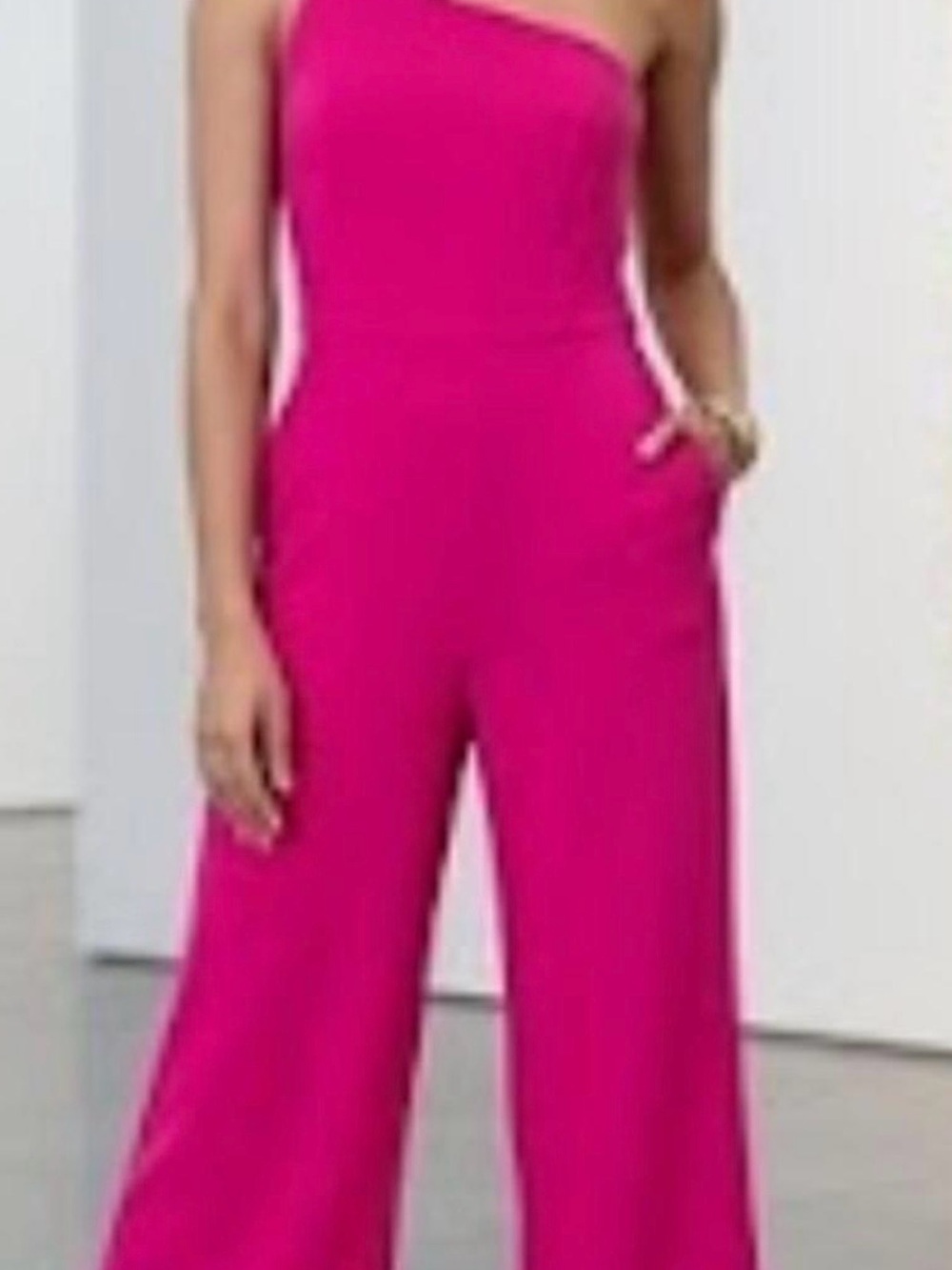Asymmetrical One-Shoulder Fuchsia Wide-Leg Jumpsuit